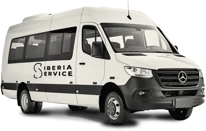 Van de pasajeros con rotulado de Siberia Service